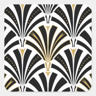 Pegatina Cuadrada Patrón de ventilador Art Deco - blanco y negro