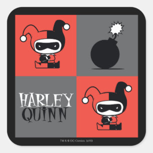 Pegatina Cuadrada Patrón de verificación de Chibi Harley Quinn