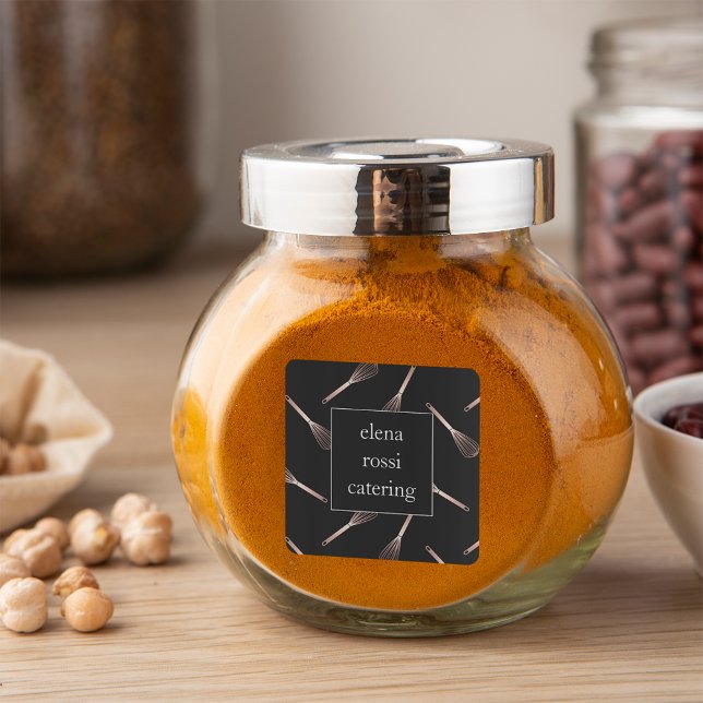 Pegatina Cuadrada Patrón de Whisk de Oro Rosa | Chef Caterer Baker (Subido por el creador)