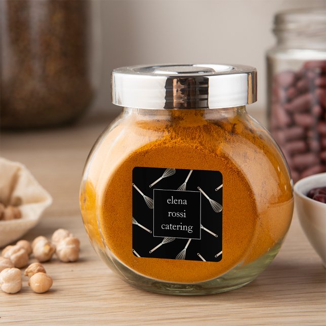 Pegatina Cuadrada Patrón de Whisk negro y dorado | Chef Caterer Bake (Subido por el creador)