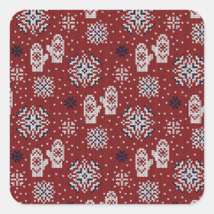 Pegatina Cuadrada Patrón decorativo de Navidades de invierno de punt