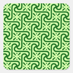 Pegatina Cuadrada Patrón egipcio de azulejos, verde esmeralda y lima