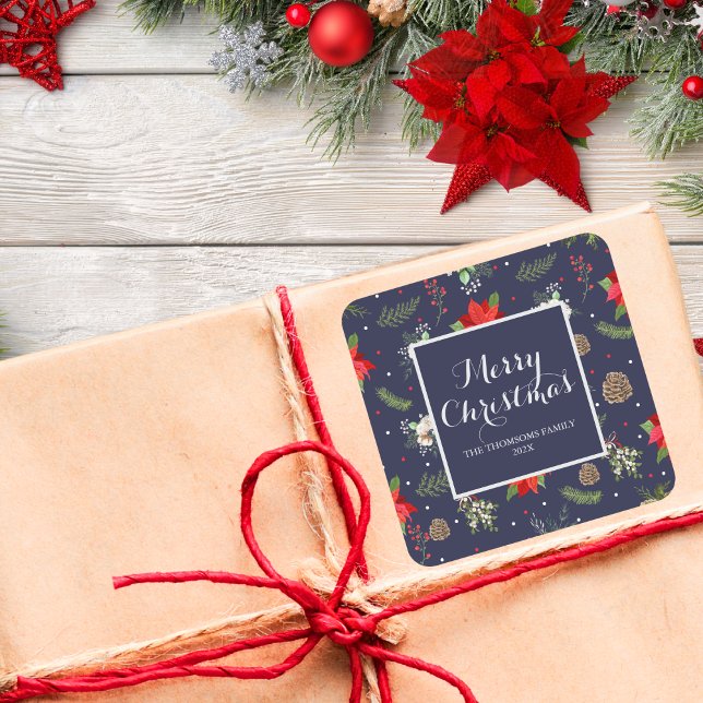 Pegatina Cuadrada Patrón elegante de Berry en la flor roja (Subido por el creador)