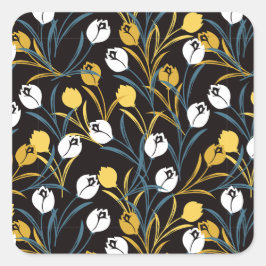 Pegatina Cuadrada Patrón elegante de flor tulipán