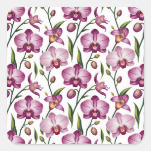 Pegatina Cuadrada Patrón elegante sin costuras de orquídea morada y 