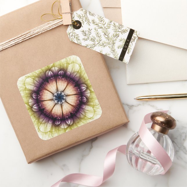 Pegatina Cuadrada Patrón enigmático mágico floral místico (Regalar)
