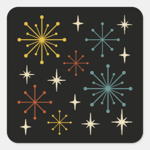 Pegatina Cuadrada Patrón Estallido Retro Moderno de Mitad de Siglo