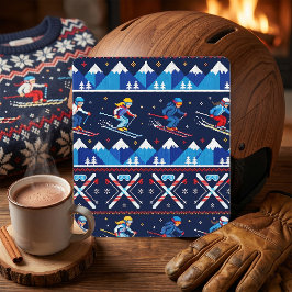 Pegatina Cuadrada Patrón feo de esquí navideño 