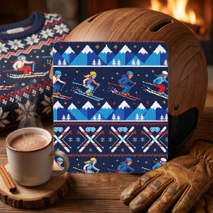 Pegatina Cuadrada Patrón feo de esquí navideño 