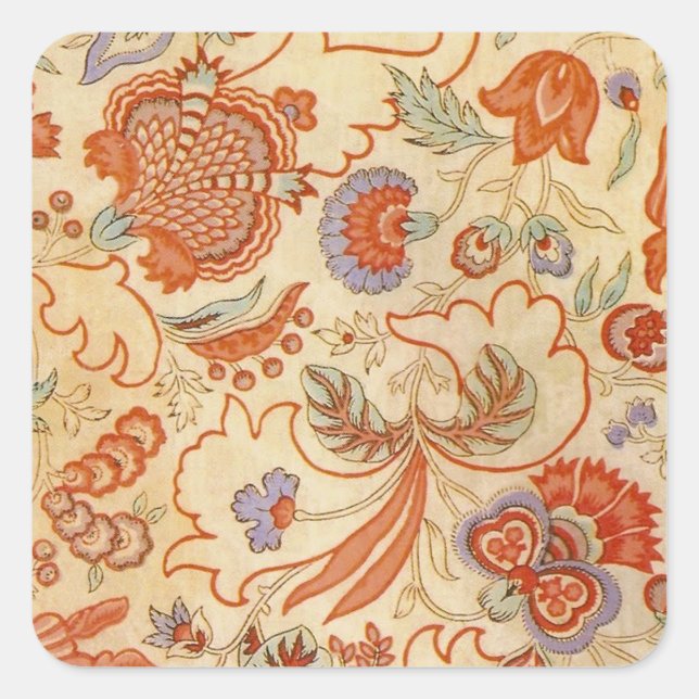 Pegatina Cuadrada Patrón floral antiguo de Chintz Paisley (Anverso)