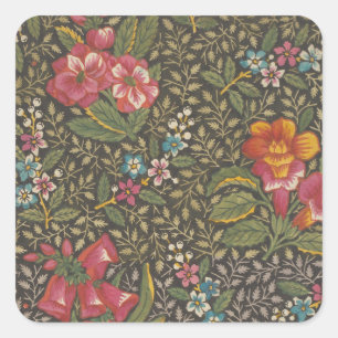 Pegatina Cuadrada Patrón Floral Antiguo Toile de Jouy Francés