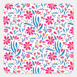 Pegatina Cuadrada Patrón floral ascendente de color de agua