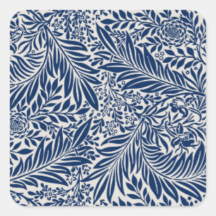 Pegatina Cuadrada patrón floral azul con diversas hojas y flores