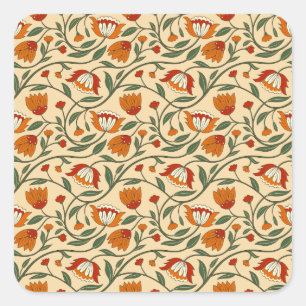 Pegatina Cuadrada Patrón floral continuo en fondo beige