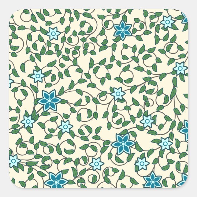 Pegatina Cuadrada Patrón floral continuo sobre fondo beige (Anverso)