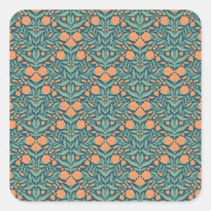 Pegatina Cuadrada Patrón floral de estilo Art Nouveau naranja pareci
