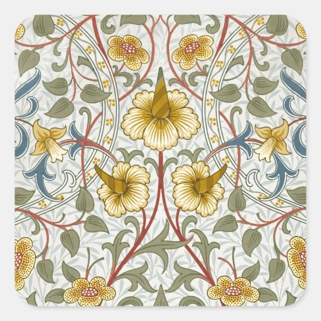 Pegatina Cuadrada Patrón floral de narciso de William Morris (Anverso)