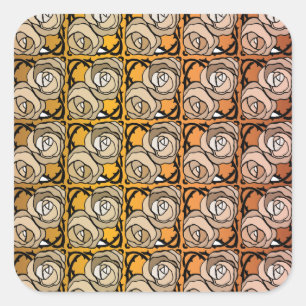 Pegatina Cuadrada Patrón floral de Rosas negros y dorados de época