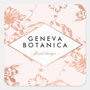 Pegatina Cuadrada Patrón Floral Dorado Rosa Vintage sobre Diseñadora