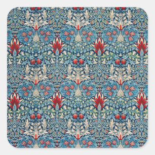 Pegatina Cuadrada Patrón floral en hojas verdes fondo azul
