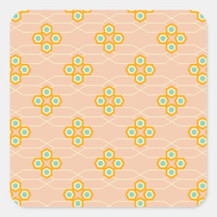 Pegatina Cuadrada Patrón floral hexagonal de fondo de melocotón