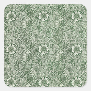 Pegatina Cuadrada Patrón floral ornamentado de flores blancas y hoja