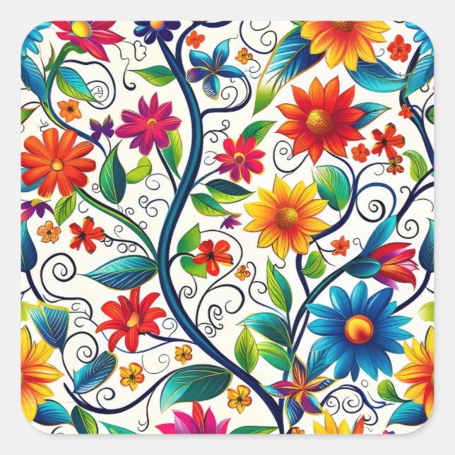 Pegatina Cuadrada Patrón floral sin foco (Anverso)