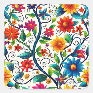 Pegatina Cuadrada Patrón floral sin foco