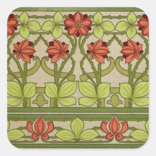 Pegatina Cuadrada Patrón Floral Verde Salvia Art Nouveau Antiguo