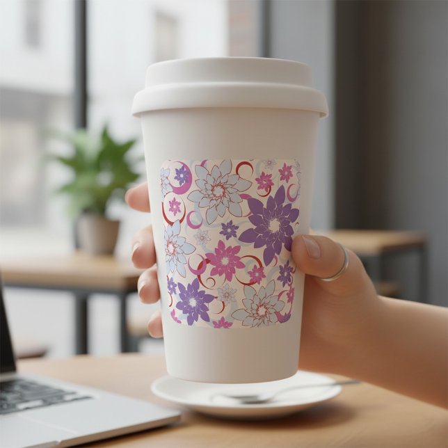 Pegatina Cuadrada Patrón floral vibrante Flores azul rosado púrpura (Subido por el creador)