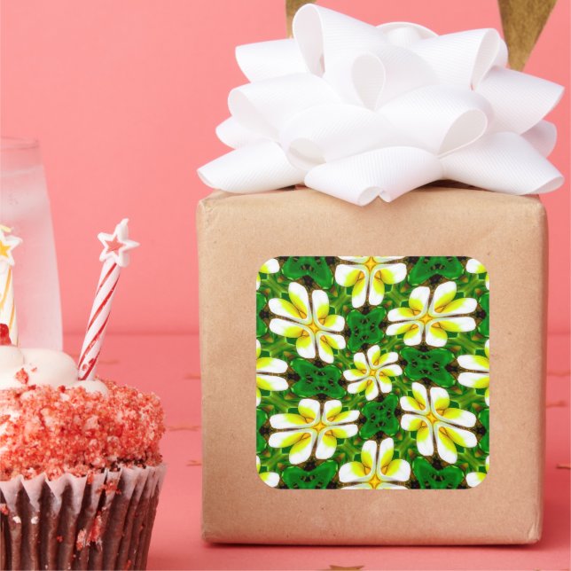 Pegatina Cuadrada Patrón frangipano amarillo (Fiesta)