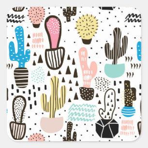Pegatina Cuadrada Patrón geométrico Cactus moderno