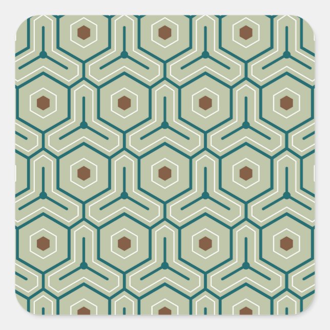 Pegatina Cuadrada Patrón geométrico con hexágonos entrelazados (Anverso)