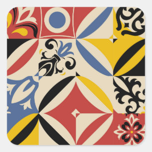 Pegatina Cuadrada Patrón geométrico de Azulejos Retro Sixties