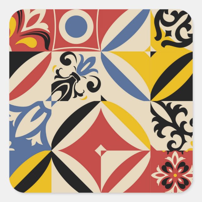 Pegatina Cuadrada Patrón geométrico de Azulejos Retro Sixties (Anverso)