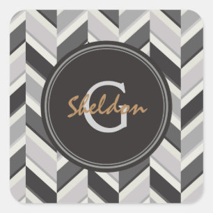 Pegatina Cuadrada Patrón geométrico de chevron gris moderno monogram