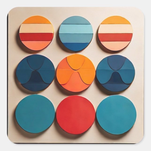 Pegatina Cuadrada Patrón geométrico moderno del siglo medio (Anverso)