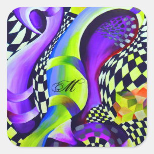 Pegatina Cuadrada Patrón geométrico retro de 80`s