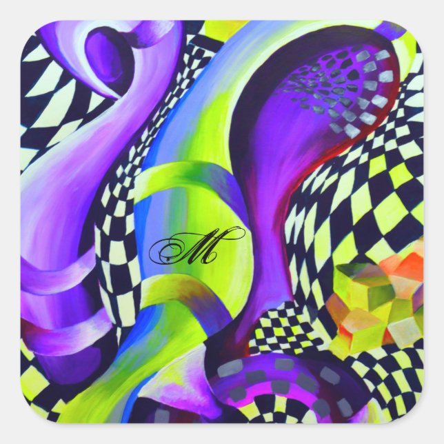 Pegatina Cuadrada Patrón geométrico retro de 80`s (Anverso)