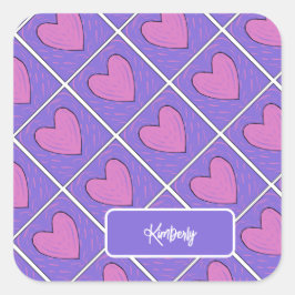 Pegatina Cuadrada Patrón Heart Applit Quilt