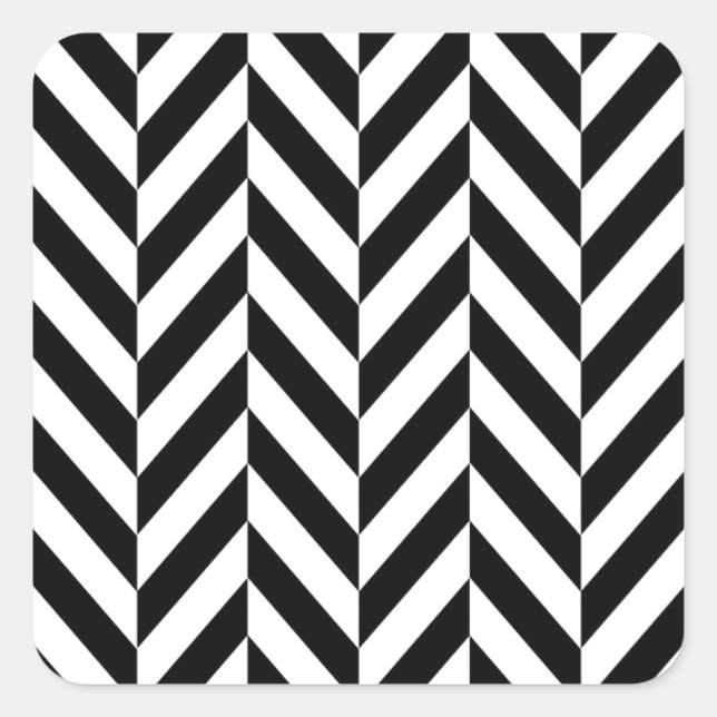 Pegatina Cuadrada Patrón Herringbone blanco negro (Anverso)