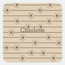 Pegatina Cuadrada Patrón horizontal Strip Brown Khaki Flower Y2K