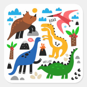 Pegatina Cuadrada Patrón ininterrumpido de dinosaurios