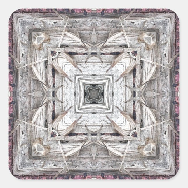 Pegatina Cuadrada Patrón inspirado en azteca rosada de bonito (Anverso)