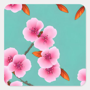 Pegatina Cuadrada Patrón japonés de flores de cerezo
