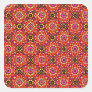 Pegatina Cuadrada Patrón Kaleidoscópico en rojo