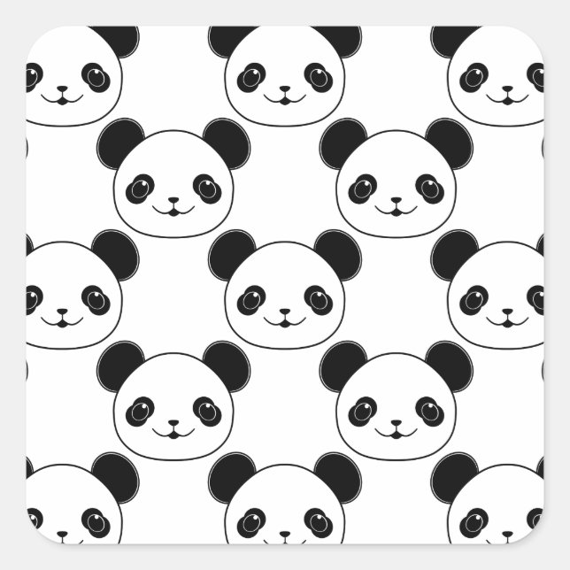 Pegatina Cuadrada Patrón Kawaii Panda En Blanco Y Negro (Anverso)