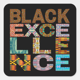 Pegatina Cuadrada Patrón Kente de Excelencia Negra