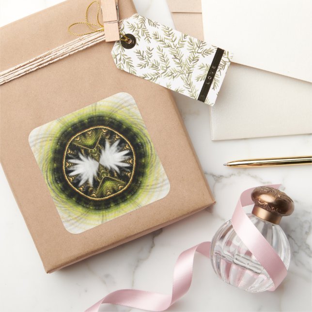 Pegatina Cuadrada Patrón mágico místico fractal brillante (Regalar)