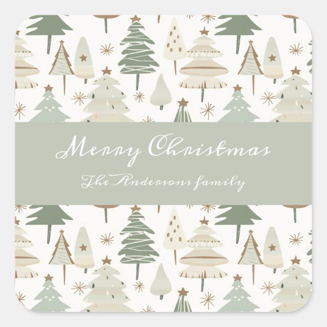 Pegatina Cuadrada Patrón marrón de los árboles navideños modernos (Anverso)
